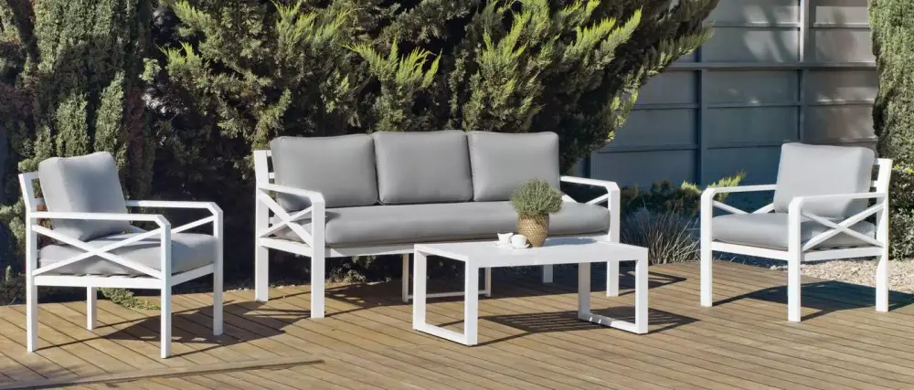 Conjunto sofá jardín aluminio 3 plazas Lausana 8