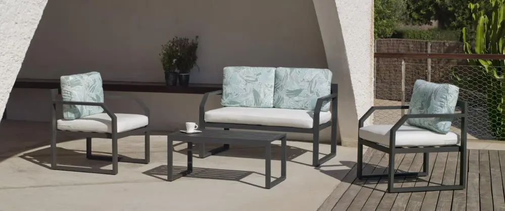 Conjunto exterior sofá 2 plazas aluminio antracita Génova