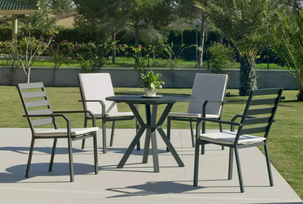 Mesa de comedor hexagonal de aluminio antracita Baracoa