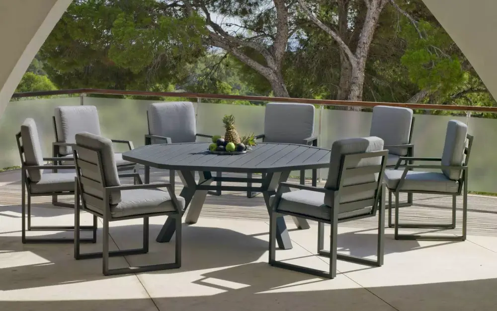 Mesa octogonal extragrande para jardín de aluminio antracita Copacabana