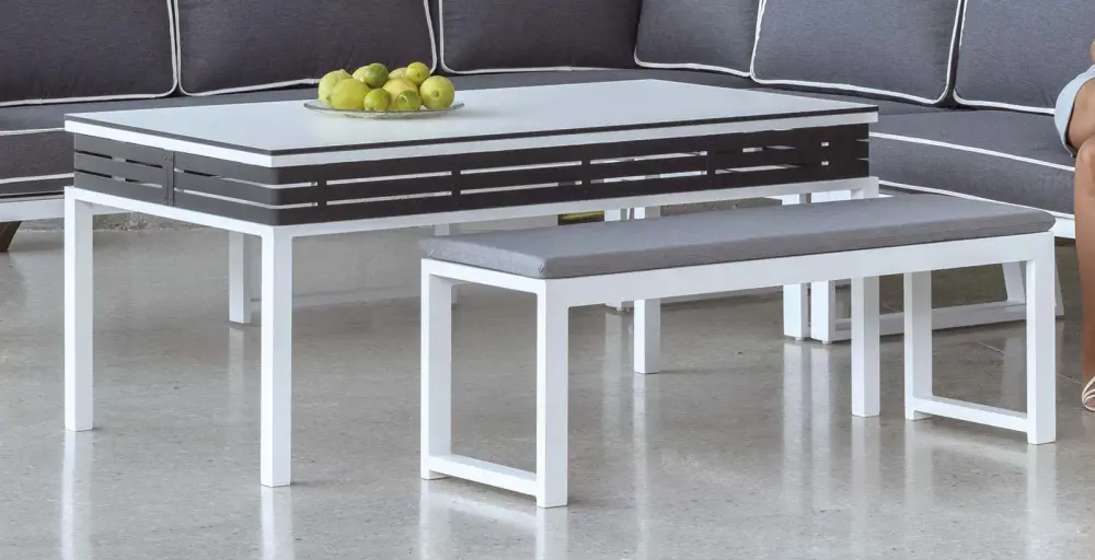 Mesa y banco del conjunto Conjunto sofá rinconera de jardín de aluminio bicolor Yebel