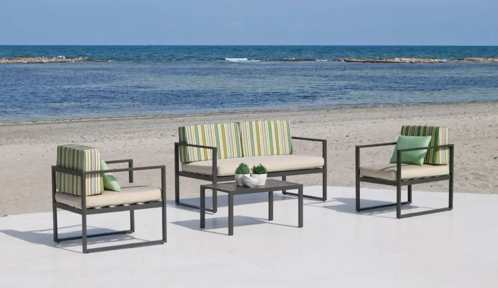 Set completo de muebles gris antracita para terraza pequeña Mónica