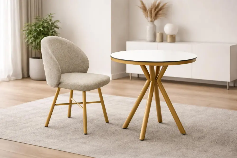 Conjunto de comedor Mesa redonda Nemus y Sillón Carey
