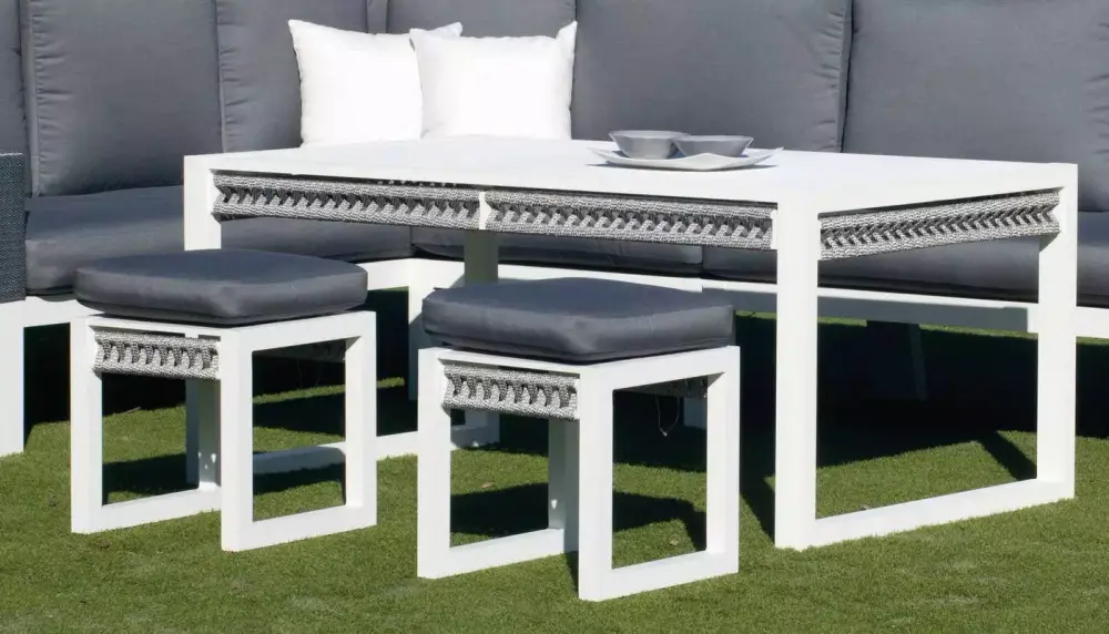 Mesa baja para jardín de aluminio blanco y cuerda trenzada Estambul