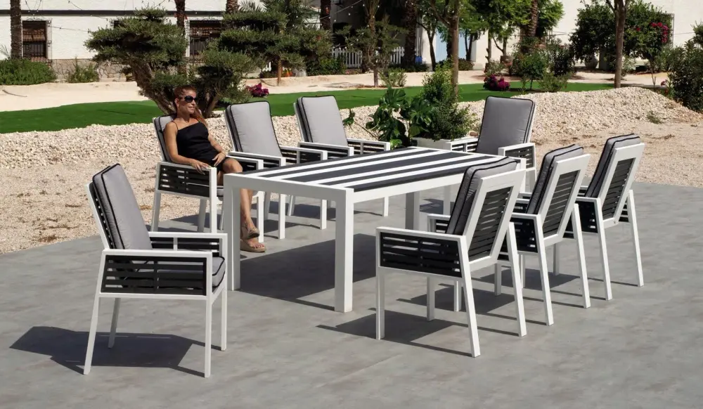 Mesa rectangular aluminio bicolor blanco antracita Luarca 240