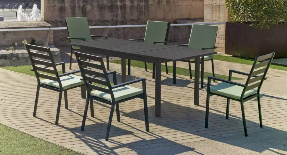Conjunto Mesa de comedor extensible para jardín de aluminio Palma
