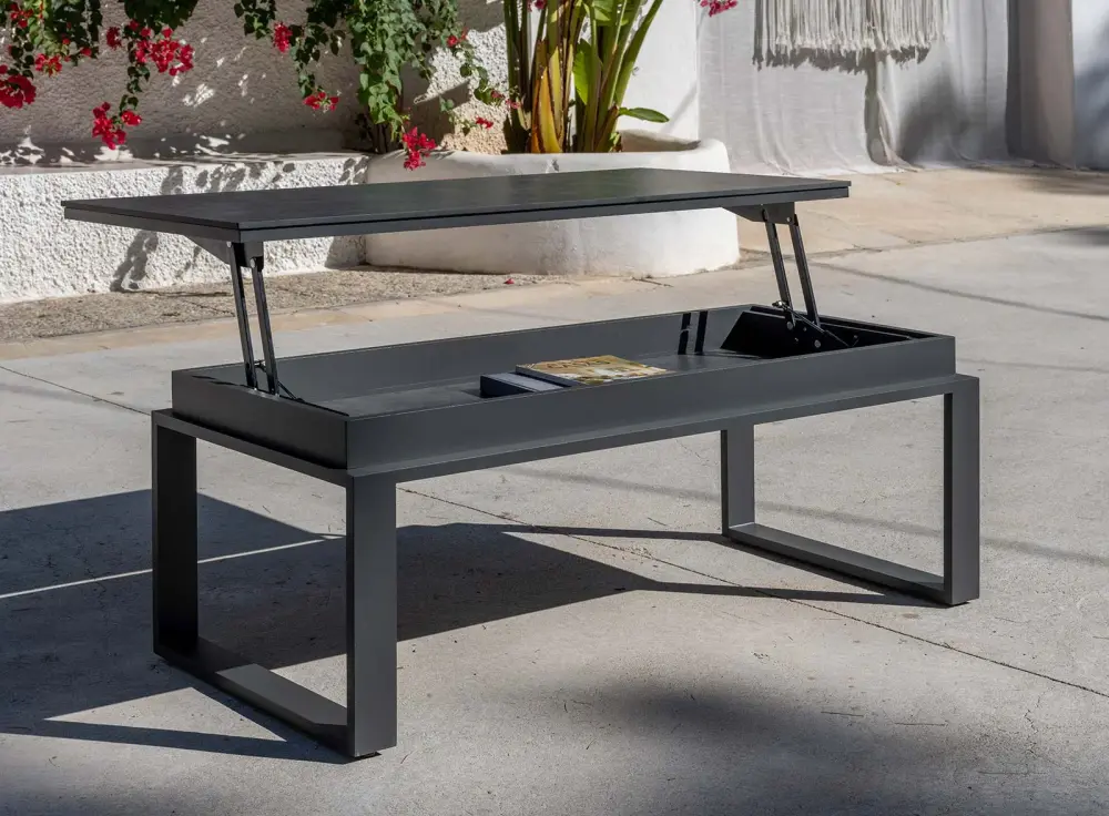 Mesa elevable de aluminio con tablero de HPL Michigan