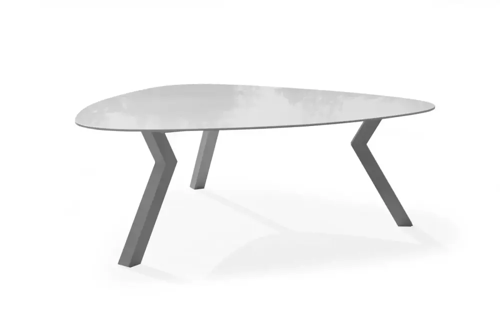 Esquema Mesa de comedor triangular en aluminio y tablero de Krion modelo Everest 222