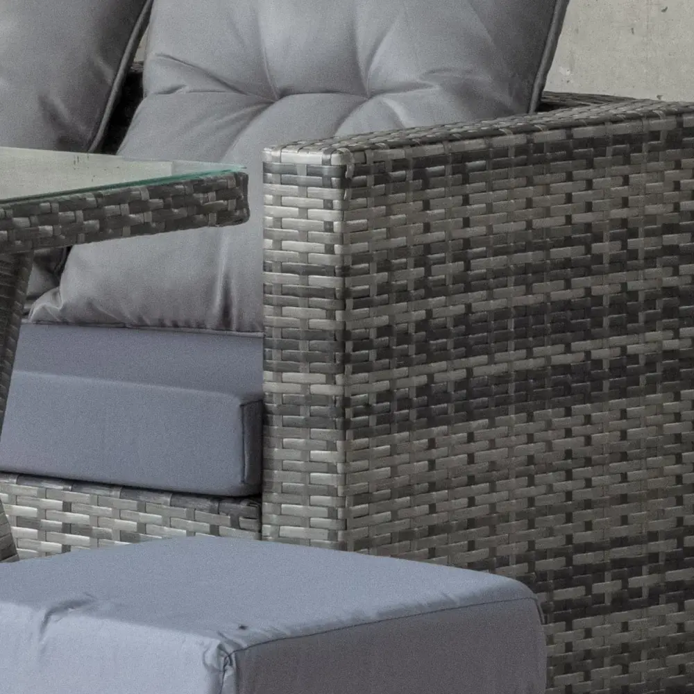 Detalles del conjunto de sofá rinconera de ratán gris Marau