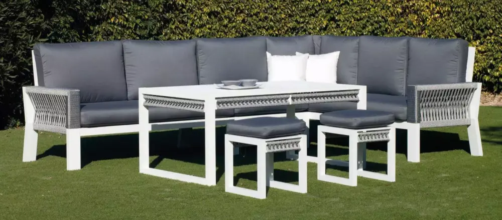 Mesa baja de aluminio blanco y cuerda trenzada Estambul