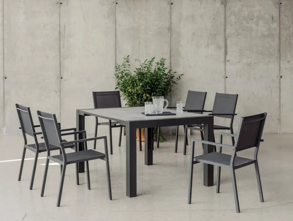 Mesa aluminio antracita doble extensión central Lima