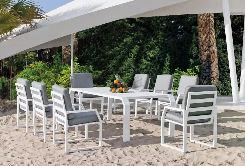 Composicion Mesa de comedor para jardín de aluminio Zafiro