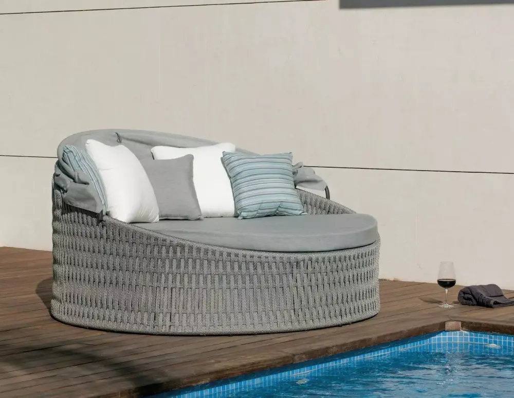 cama balinesa de cuerda y aluminio Tenerife plegada
