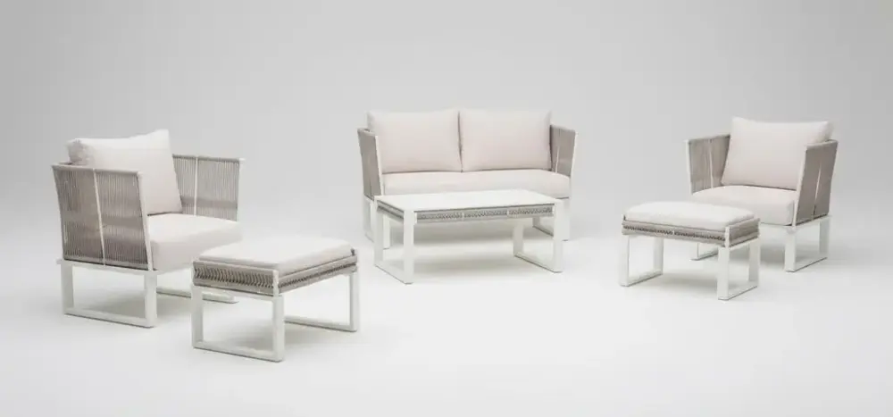 Conjunto sofá de aluminio y cuerda redonda trenzada Alis